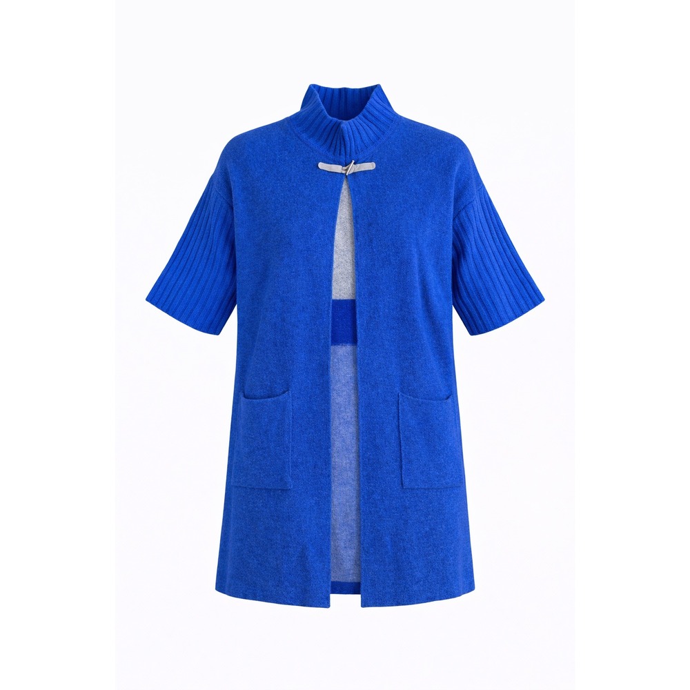 AIDA Made in Italy Blue Knit Toggle Cardigan Sweater Coat Women L Ribbed‎ Sleeve